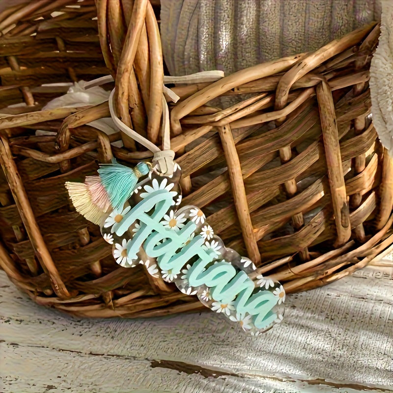 Personalized Floral Keychain for Women - Custom Name in Pastel Pink, Mint, Green, Lavender