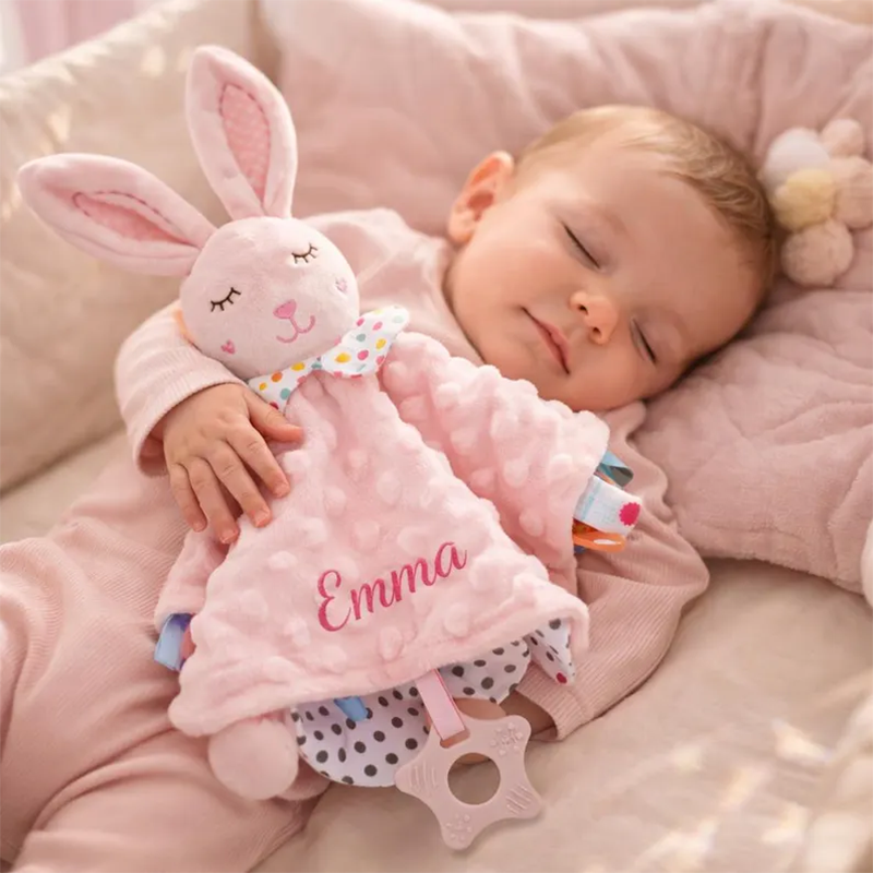 Personalized Plush Animal Baby Comforter: Embroidered Name Security Blanket
