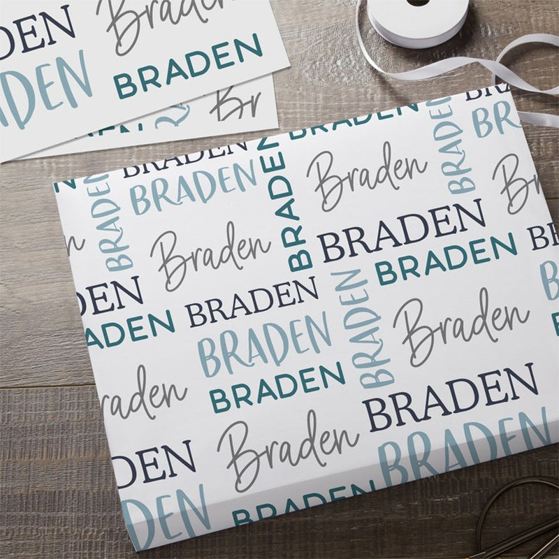 Holiday Repeating Name Personalized Wrapping Paper Christmas Wrapping Paper