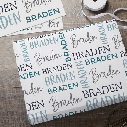 Holiday Repeating Name Personalized Wrapping Paper Christmas Wrapping Paper
