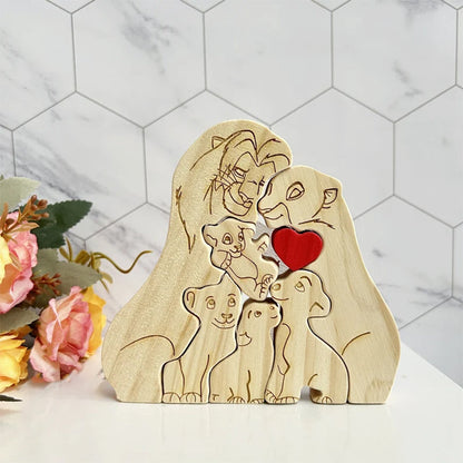 Custom Wooden Lion Family Puzzle-Engraved Family Name Puzzle