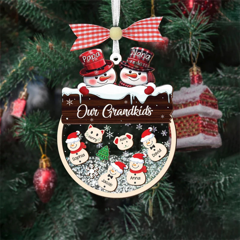 Grandparent Christmas Ornament, Grandkids Snowman Shaker Ornament
