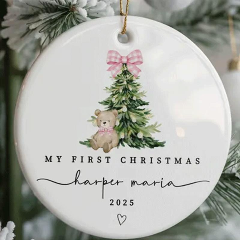 Baby Girl First Christmas Ornament, Girls First Xmas Ornament with Baby Name