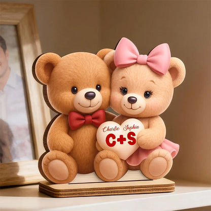 Loving Bear Couple - Personalized Wooden Plaque