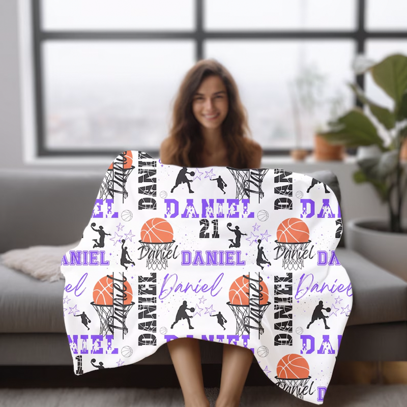 Basketball Girl or Boy Personalized Blanket, Custom Name Basketball Throw