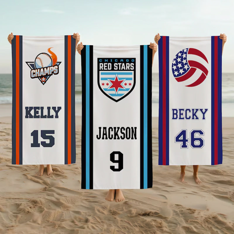Personalized Football Volleyball Basketball Baseball Softball Soccer Logo Beach Towel