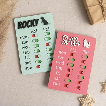 Pet Feeding Reminder Chart Board Wooden Magnetic Tracker
