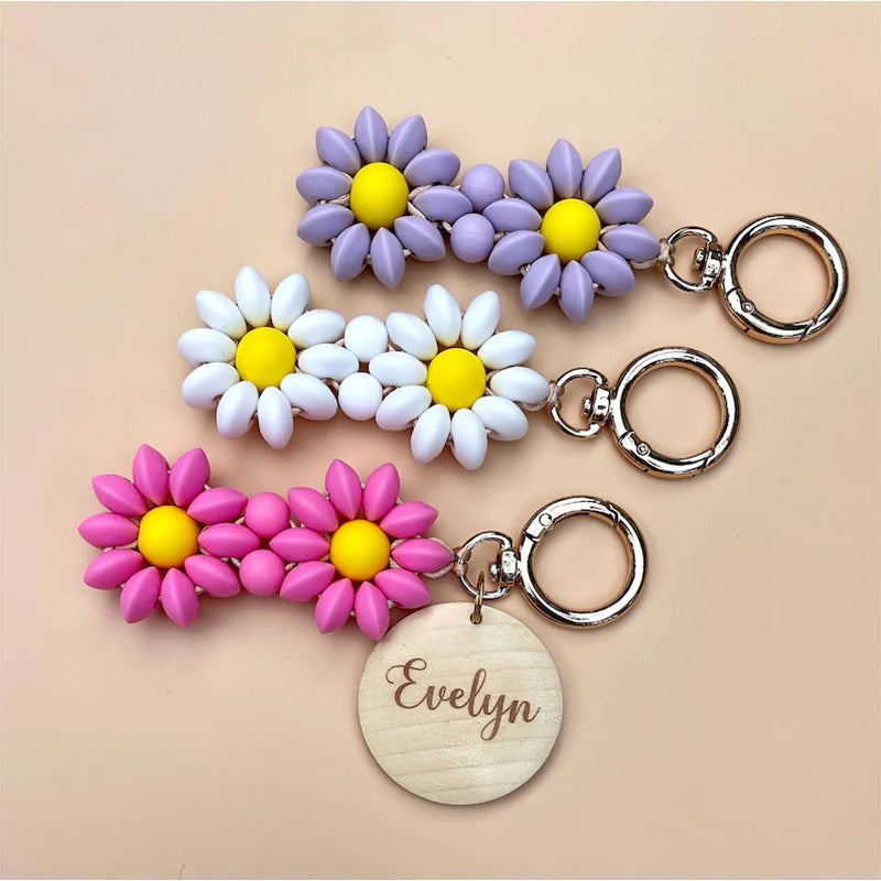 Personalized Daisy Flower Name Keychain Birthday Party Favors Custom Flower Girl