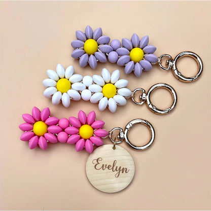 Personalized Daisy Flower Name Keychain Birthday Party Favors Custom Flower Girl