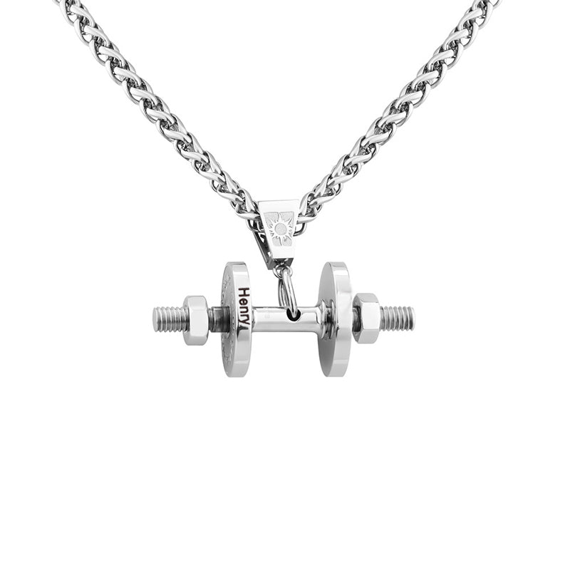 Personalized Bodybuilder Necklace Dumbbell Pendant Father's Day Gift