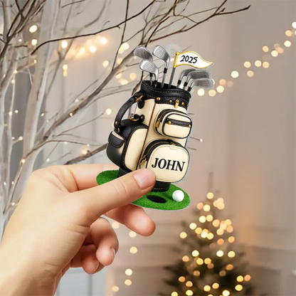 Personalized Golf Bag 2D Flat Ornament, Custom Name Golf Lover Christmas Ornament