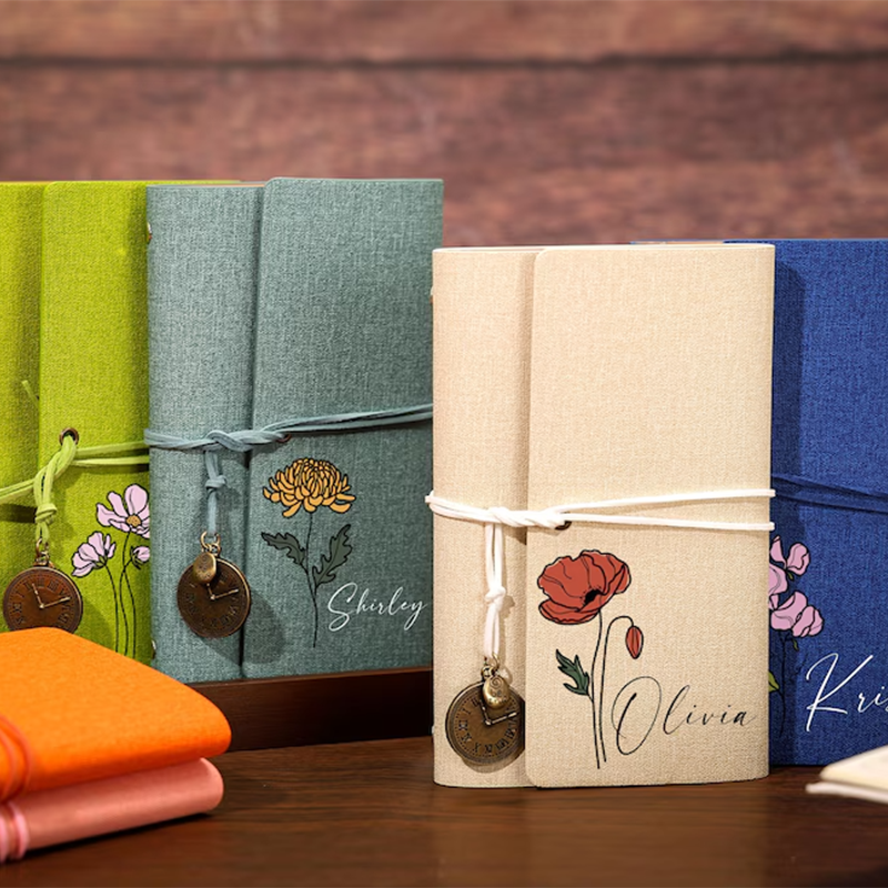 Personalized Bridesmaid Notepad,Custom Birth Flower Notebook with Name