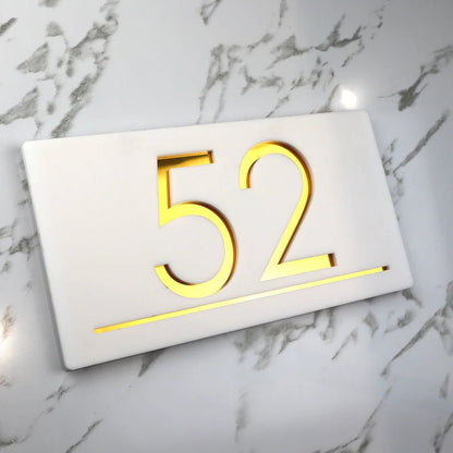Laser Cut Matt White & Gold Mirror Personalised Door Numbers House Sign Plaques Number Laser Cut 3d Number