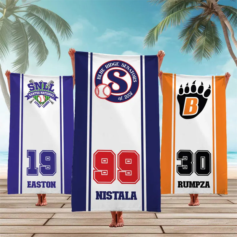 Baseball Custom Beach Towel, Personalized Towel