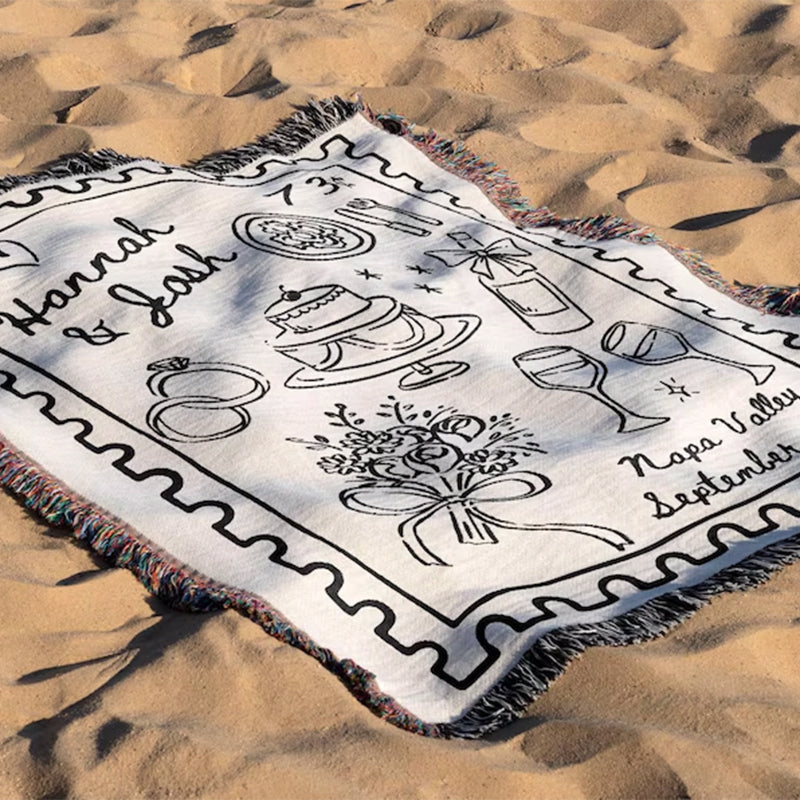 Custom Napa Valley Wedding Blanket, Personalized Woven Throw