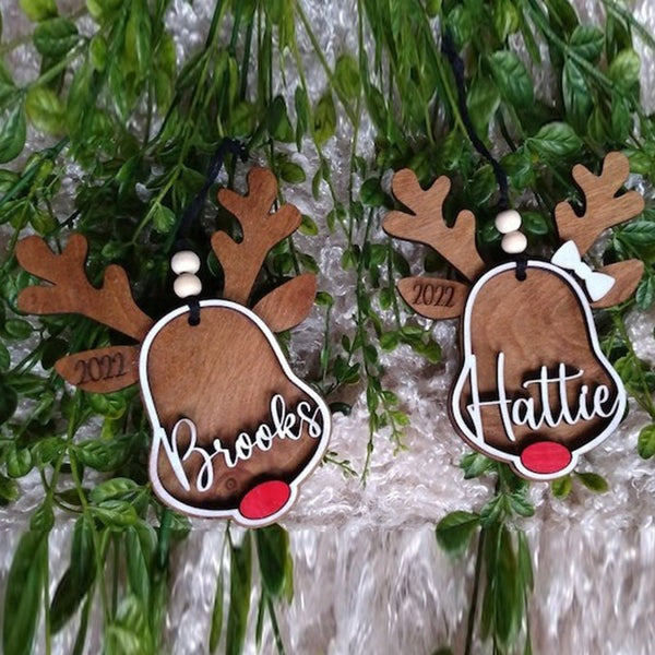 Personalized Reindeer Ornament | Personalized Rudolph Wooden Ornaments