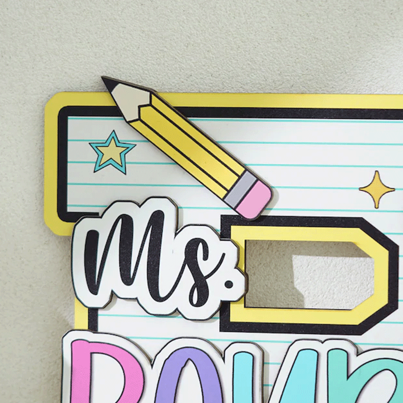 Personalized Teacher Door Sign, Personalised Name with Pencil Teacher Sign