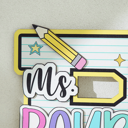 Personalized Teacher Door Sign, Personalised Name with Pencil Teacher Sign