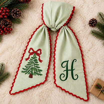 Personalized Christmas Wreath Sash, Pink Gingham Tree Door Bow