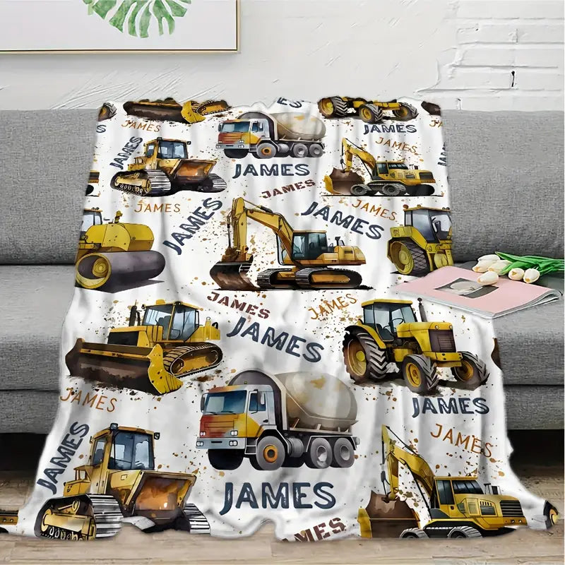 Personalized Fleece Blanket with Cute Excavator