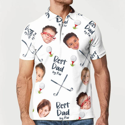 Best Dad By Par Polo Shirt with Custom Kid Face Photo Portrait, Father's Day Gift