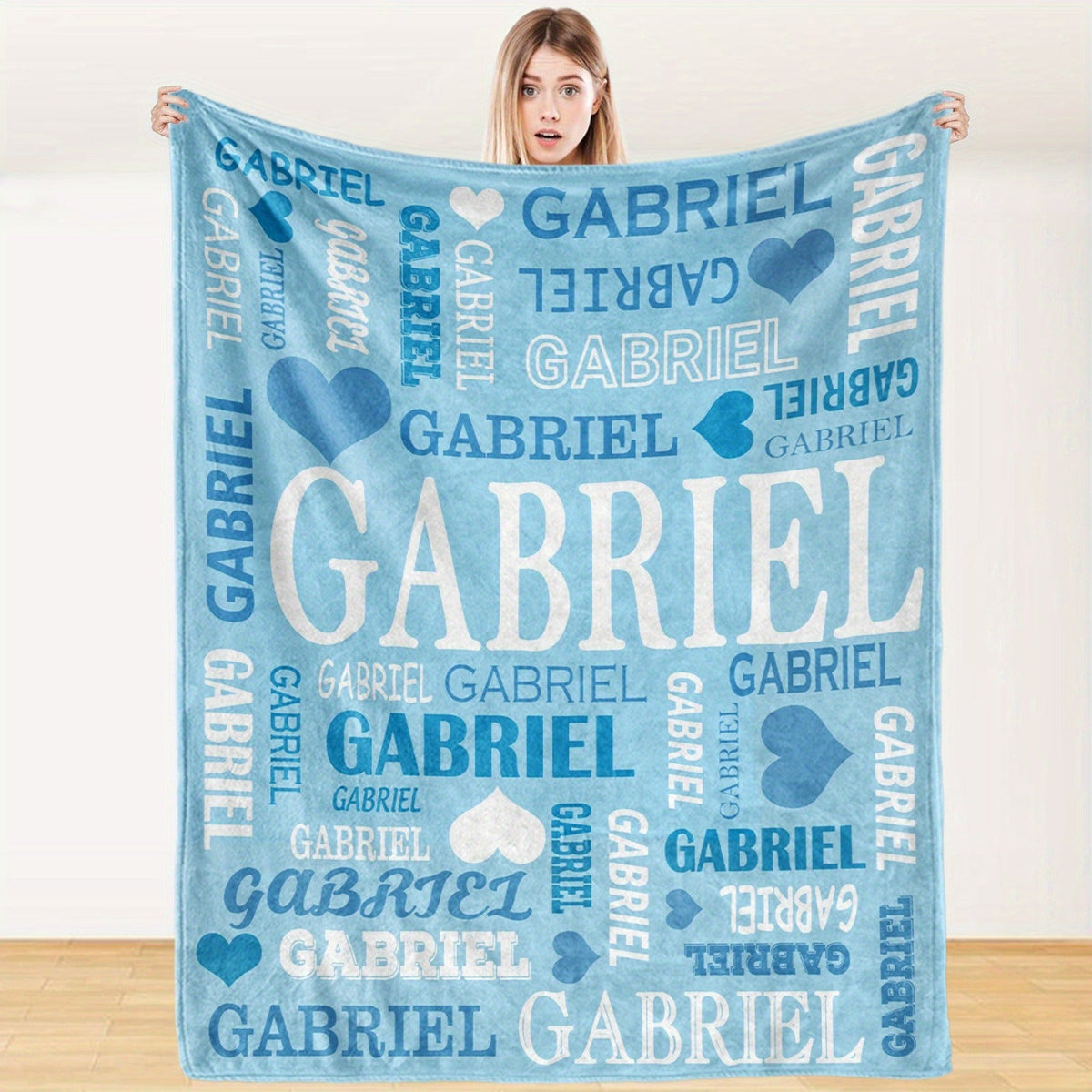 Custom Name Blanket - Personalized Flannel Throw with Heart & Star Design