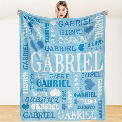Custom Name Blanket - Personalized Flannel Throw with Heart & Star Design