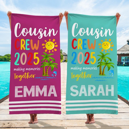 Custom Cousin Crew 2025 Beach Towel, Summer Beach Gift for Cousin