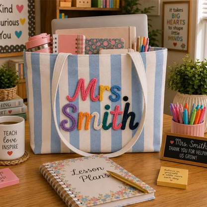 Personalized Teacher Name Tote Bag, Custom Teacher Gift Bag, Teacher Appreciation Gift