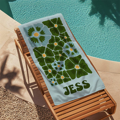 Retro Flower Custom Beach Towel, Groovy Vibes Beach Towel, Retro Floral Towel