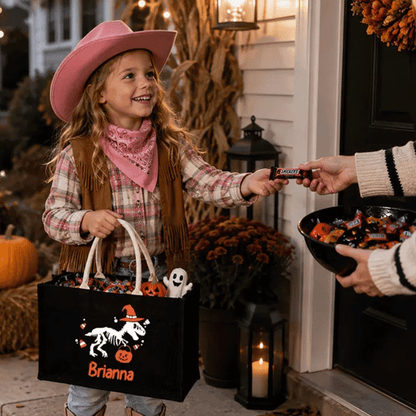 Personalized Halloween Trick or Treat Bag, Custom Name Halloween Tote