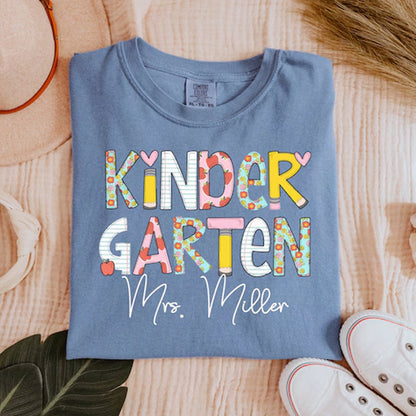 Personalized Kindergarten Teacher Comfort Colors Shirt