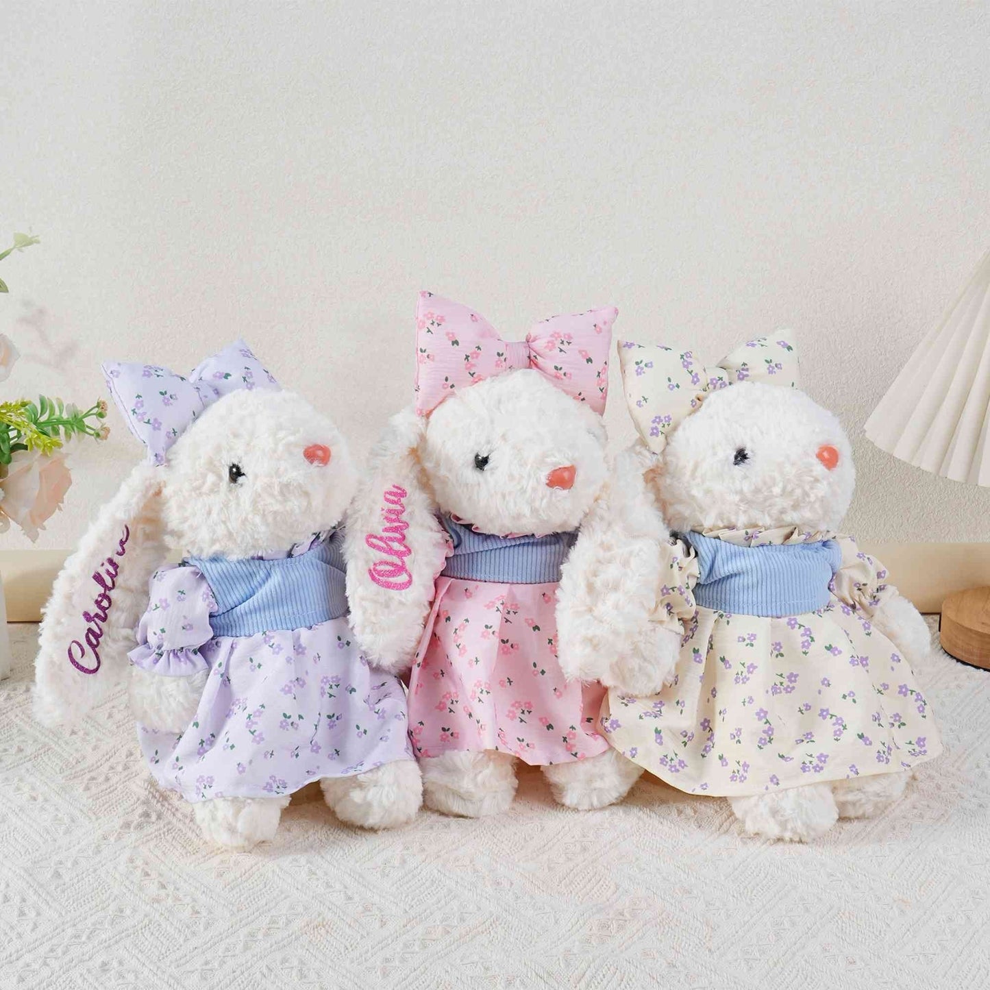 Personalized Easter Bow Bunny Doll Toy with Glitter Name