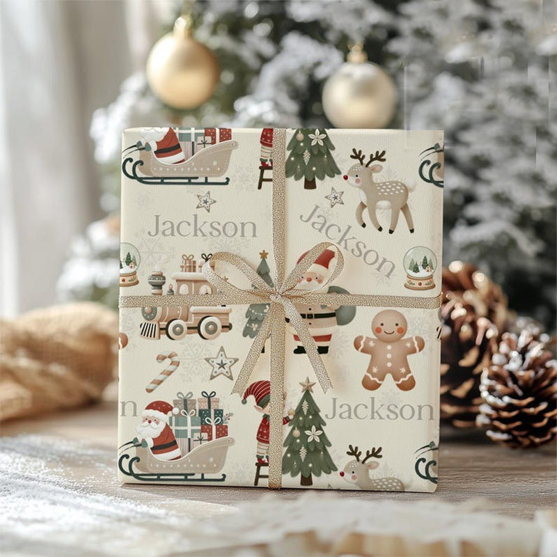 Holiday Repeating Name Personalized Wrapping Paper Christmas Wrapping Paper