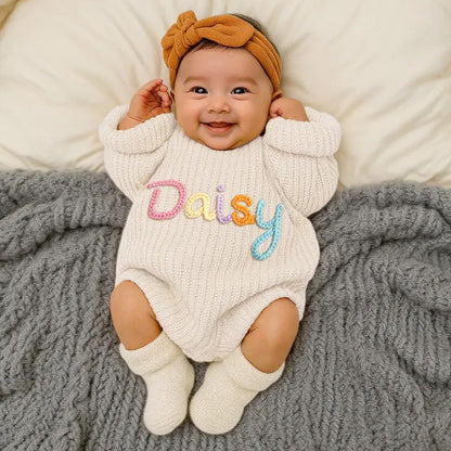 Hand Embroidered Name Baby Romper Set,Personalized Outfit