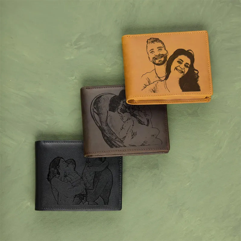 Personalized Engraved Men's Photo Wallet, Leather Wallet For Him