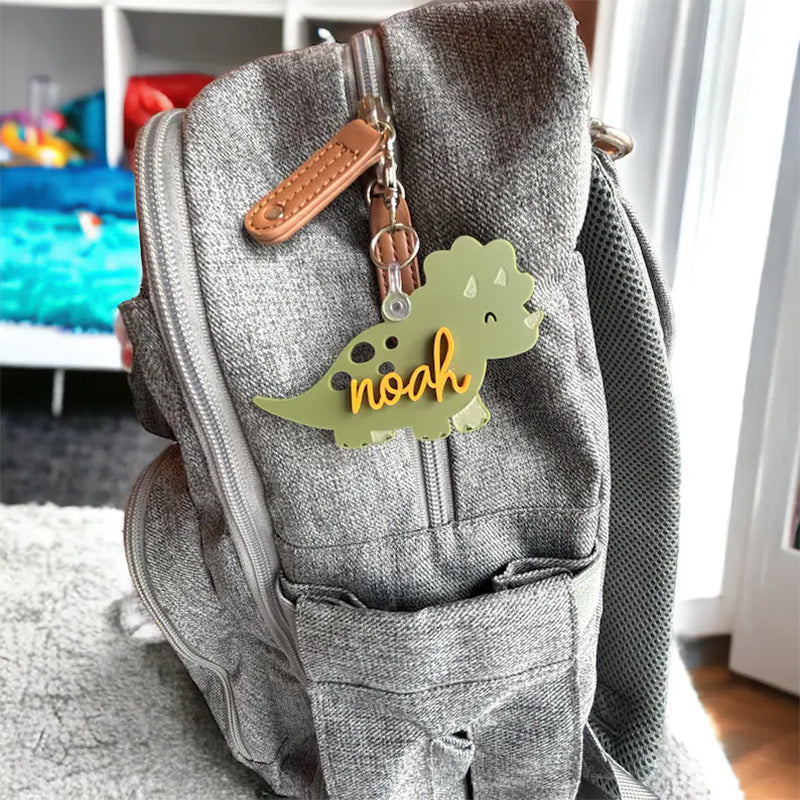 Dinosaur Backpack Tag, Acrylic Bag Tag, Diaper Bag Tag