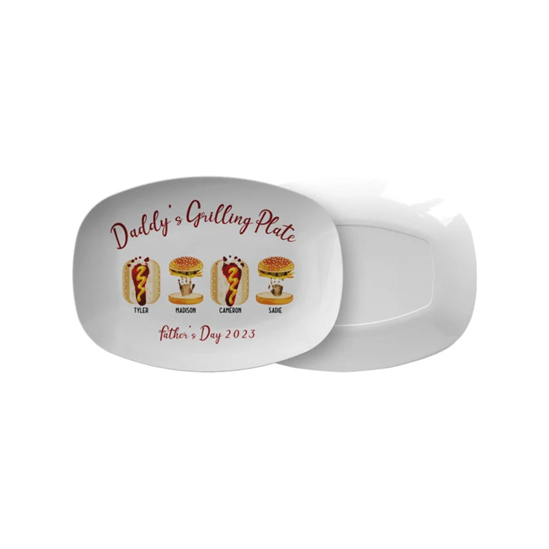 Personalized Handprint and Footprint Grilling Plate with Burger, Hot Dog Custom Father's Day Gift