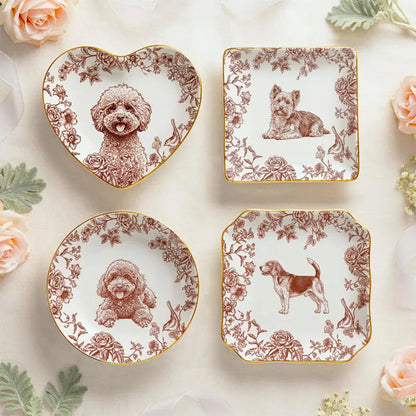 Custom Pet Portrait Jewelry Dish: Toile De Jouy Ceramic Trinket Dish