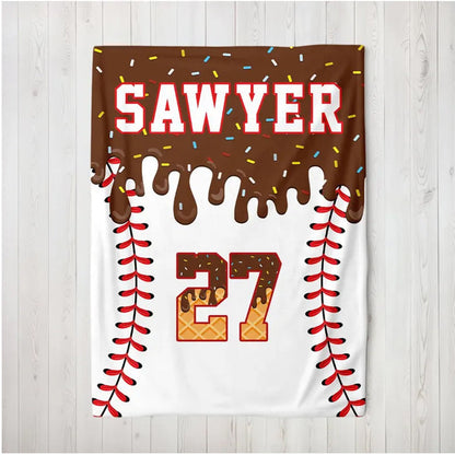 Personalized Baseball Blanket: Ice Cream Drip Design, Custom Name