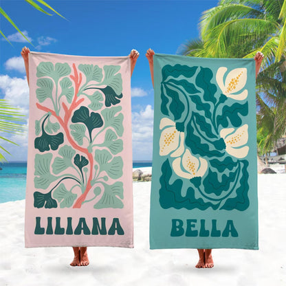 Retro Flower Custom Beach Towel, Groovy Vibes Beach Towel, Retro Floral Towel