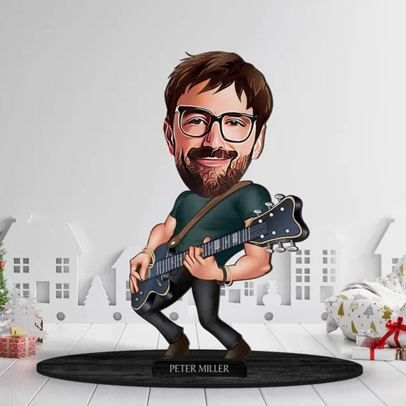 Personalized 3D Wooden Cartooned Guitarist Figurine Trinket