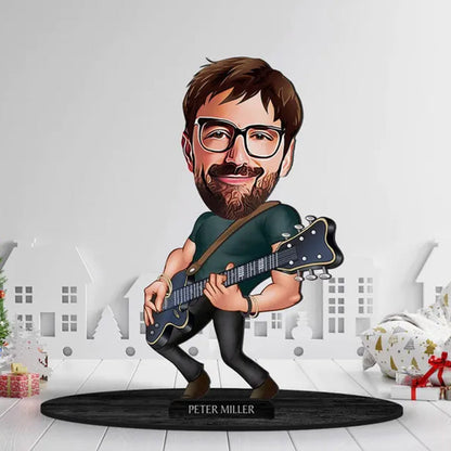 Personalized 3D Wooden Cartooned Guitarist Figurine Trinket