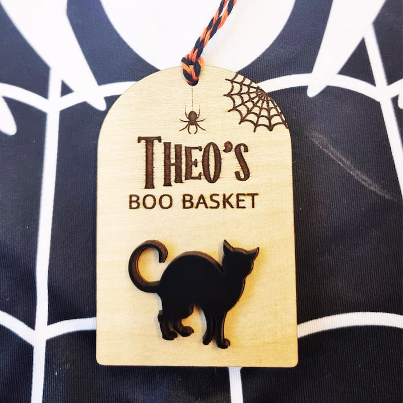 Personalised Boo Basket Tag, Wooden Halloween Gift