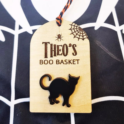 Personalised Boo Basket Tag, Wooden Halloween Gift