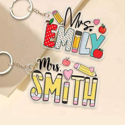 Personalized Teacher Appreciation Gifts, Custom Pencil Alphabet Teacher Keychain