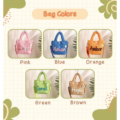 Kids Corduroy Tote Bag, Personalized Toddler Crossbody Bag