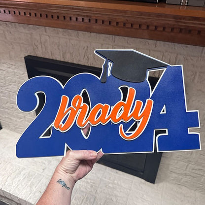 Deluxe Grad Sign, Personalized Name, Graduation Cap Wood Sign