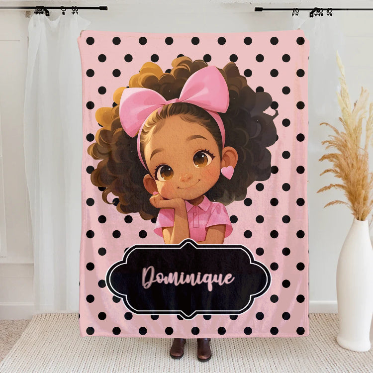 Personalized Polka Dots Cute Cartoon Little Girl Soft Throw Blanket