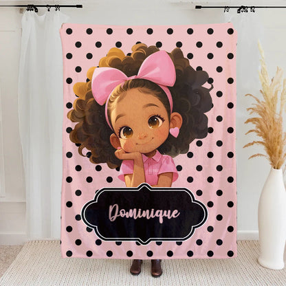 Personalized Polka Dots Cute Cartoon Little Girl Soft Throw Blanket